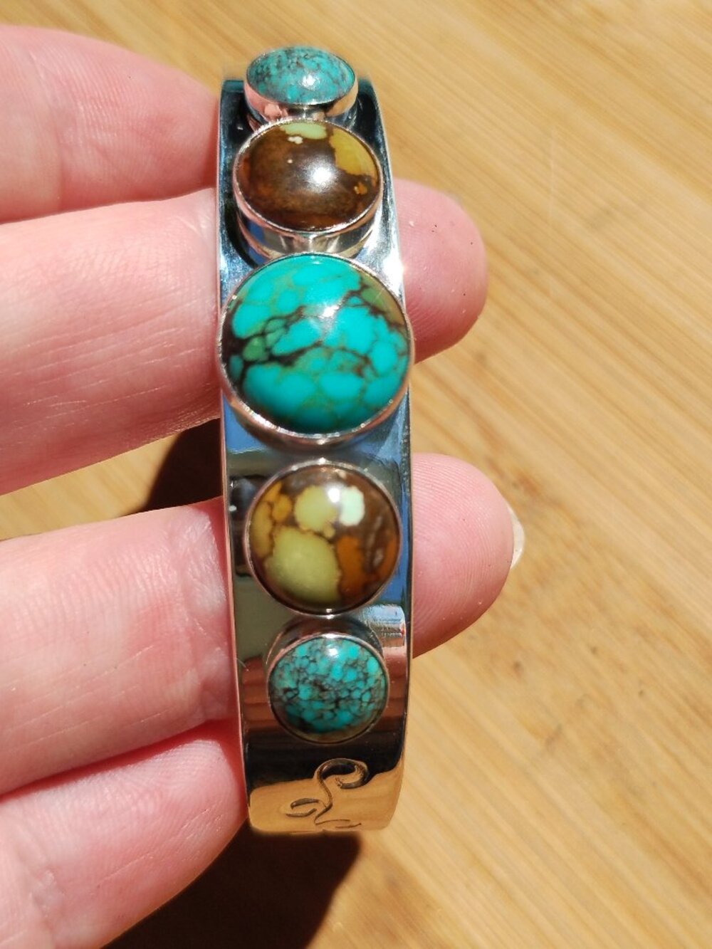 Jay King DTR Hubei Turquoise 925 Sterling Silver cuff bracelet 5 stone 23.8 gram